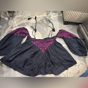 Free People Black Top with Pink Embroidery small